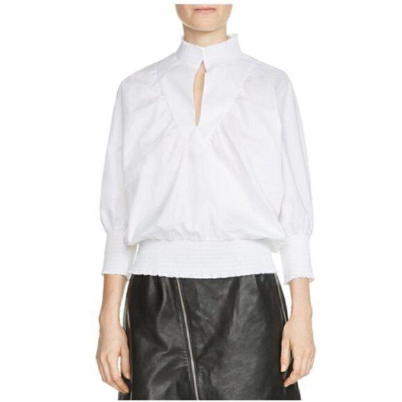 MAJE Blouse S NWT Libou Popeline Victorian Smocked Batwing Ecru White Luxury - Picture 9 of 16